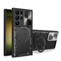 Dteck for Samsung Galaxy S23 Ultra Case with Slide Camera Protector Lens Cover, Hybrid Shockproof Rugged S23 Ultra Case with Ring Stand, Work with Magnetic Car Mount, Black