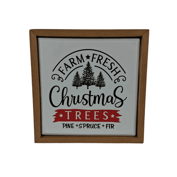 Farm Fresh Christmas Trees Wood Sign 5x5 Rustic Farmhouse Holiday Decor