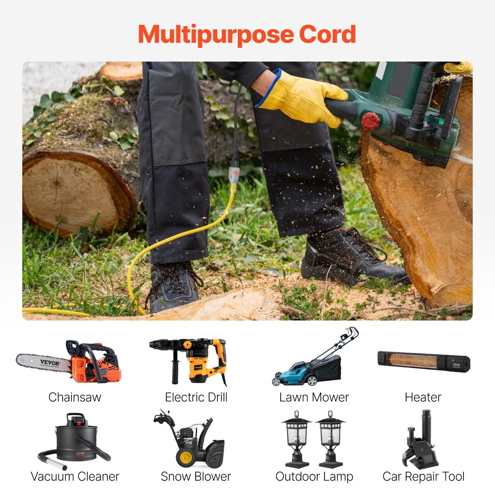 Heavy Duty 100FT Outdoor Extension Cord - 12AWG 15Amps 1875W, 3-Prong with Lighted Plug, Weather Resistant