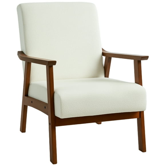 HOMCOM Accent Chair with Wide Seat and Wood Frame, Living Room Chair, White