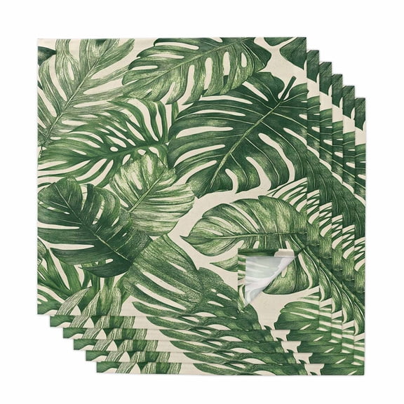 Green Tropical Leaves Cloth Napkins, Farmhouse Summer Leaf Plants Washable and Reusable Dinner Napkins Set of 6, Table Napkin for Kitchen Party Birthday Wedding Hotel Housewarming 20"x20"