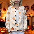 thumbnail image 2 of Halloween Knitted Sweater Cardigan for Girls Pumpkin Print Sweet Lovely Fall Long Sleeve Button Down Tops, 2 of 8
