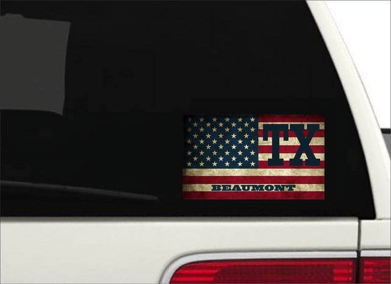 Beaumont TX Texas Jefferson County Vintage US Flag Decal Bumper