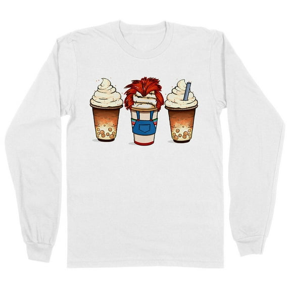 Horror Doll Coffee Long Sleeve Shirt Unisex Large White