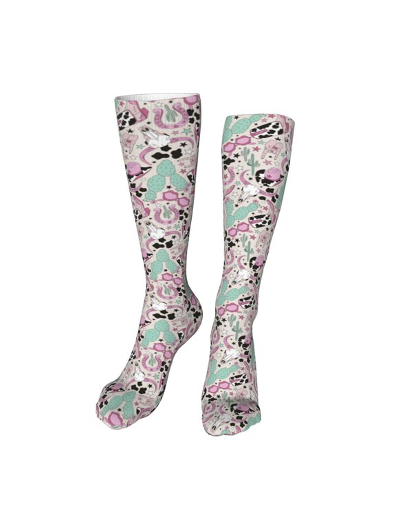 West Cowgirl Disco Print Calf Socks Seamless Toe, Knee High Long Socks, Sports Socks Trouser Socks for Women and Men-One Size