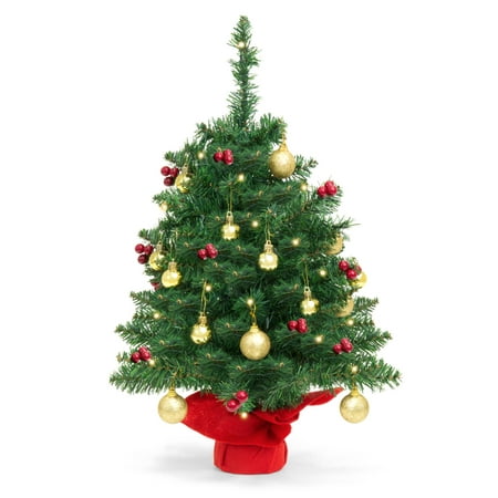 Lighted Tabletop Christmas Tree Best Choice Products 22in Pre-Lit Tabletop Artificial Christmas Tree w/ UL-Certified Lights, Berries, Ornaments ()