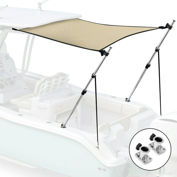 KNOX Universal T-Top Extension Bimini Tops for Boats Sun Shade Kit + Base Mounts, Boat Shade Hard Top Boat Cover Canopy Adjustable Poles, Marine 900D Canvas, Adjustable Height, 67"L x 67"W, (Sand)