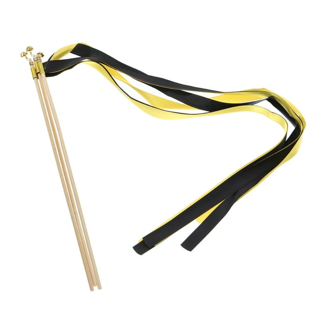 Unique Bargains 20Pcs Wedding Ribbon Sticks Ribbon Streamers Sticks for Wedding Celebration Golden,Black