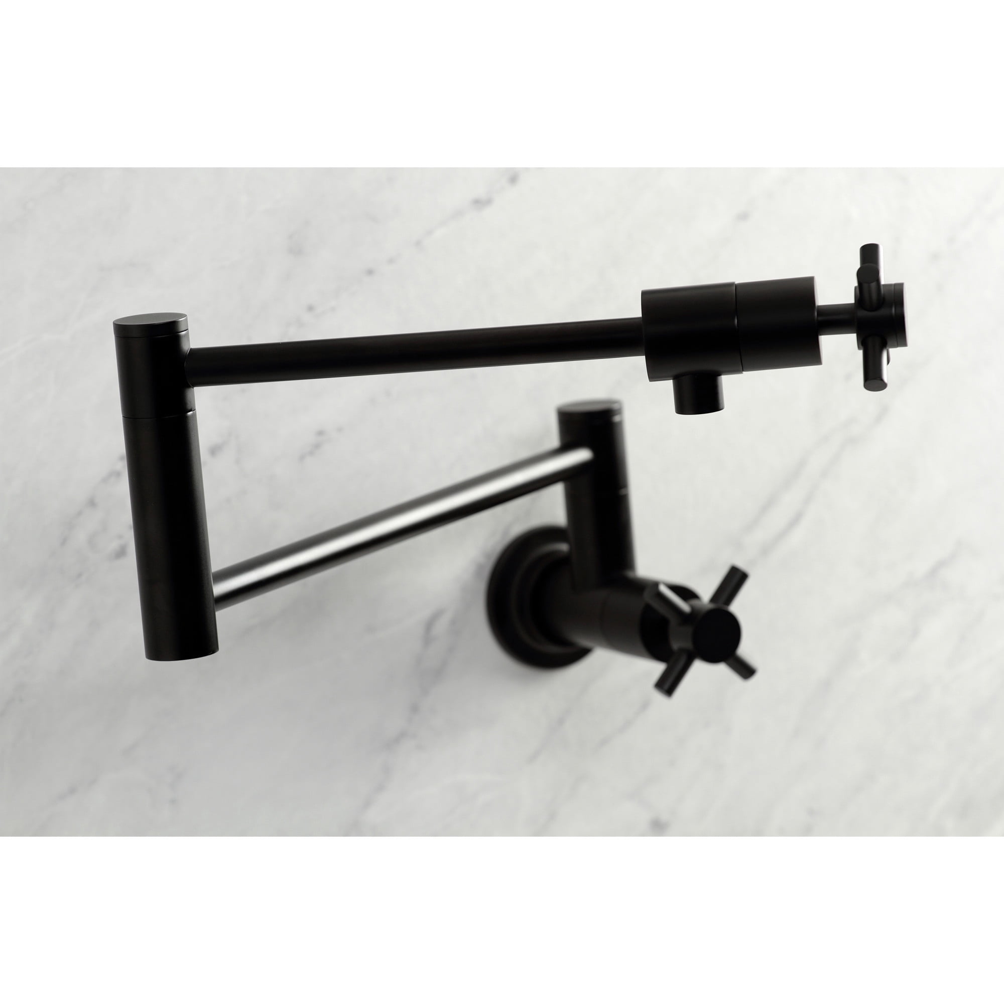 Kingston Brass KS4100DX Concord Two-Handle 1-Hole Wall Mount Pot Filler Faucet in Matte Black
