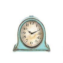 Desert Fields 9.5" x 8.5" Antique Style Metal Mantel Clock in Distressed Aqua Finish