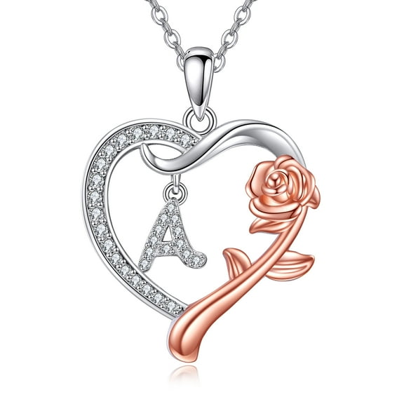 Bluxeo 925 Sterling Silver Rose Heart Initial Necklace, Christmas Gifts for Women Wife  Anniversary Birthday Gifts for Women, Jewelry Gift for Her Wife Girlfriend Mom Daughter