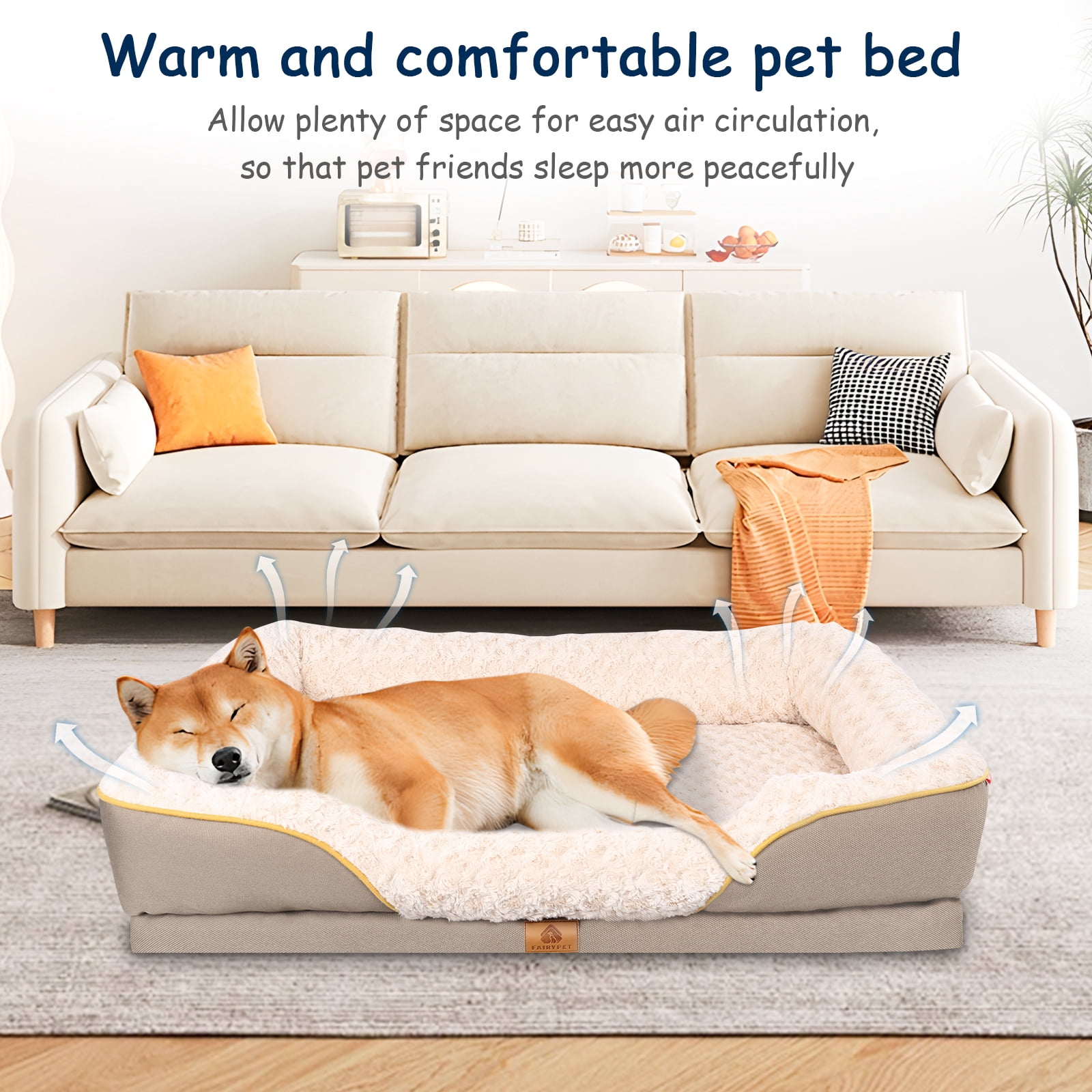 MUMTOP Orthopedic  Dog Bed  with Cooling Breathable Memory Foam , Washable Cover and Non-Slip Base
