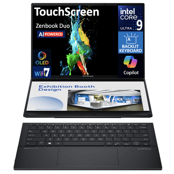 ASUS Zenbook DUO AI Powered 2-in-1 Laptop 14.0in Touchscreen OLED WUXGA Display (Intel Ultra 9-285H, 32GB LPDDR5X, 2TB SSD, Backlit KB, 2 Thunderbolt 4, WiFi 7, Webcam, Bluetooth 5.4, Win 11 Home)