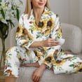 thumbnail image 6 of Pajama Sets for Women 2 Pcs, Sunflowers Leaves And Birds Button Down Long Sleeve Sleepwear Lounge PJ Sets, 6 of 6