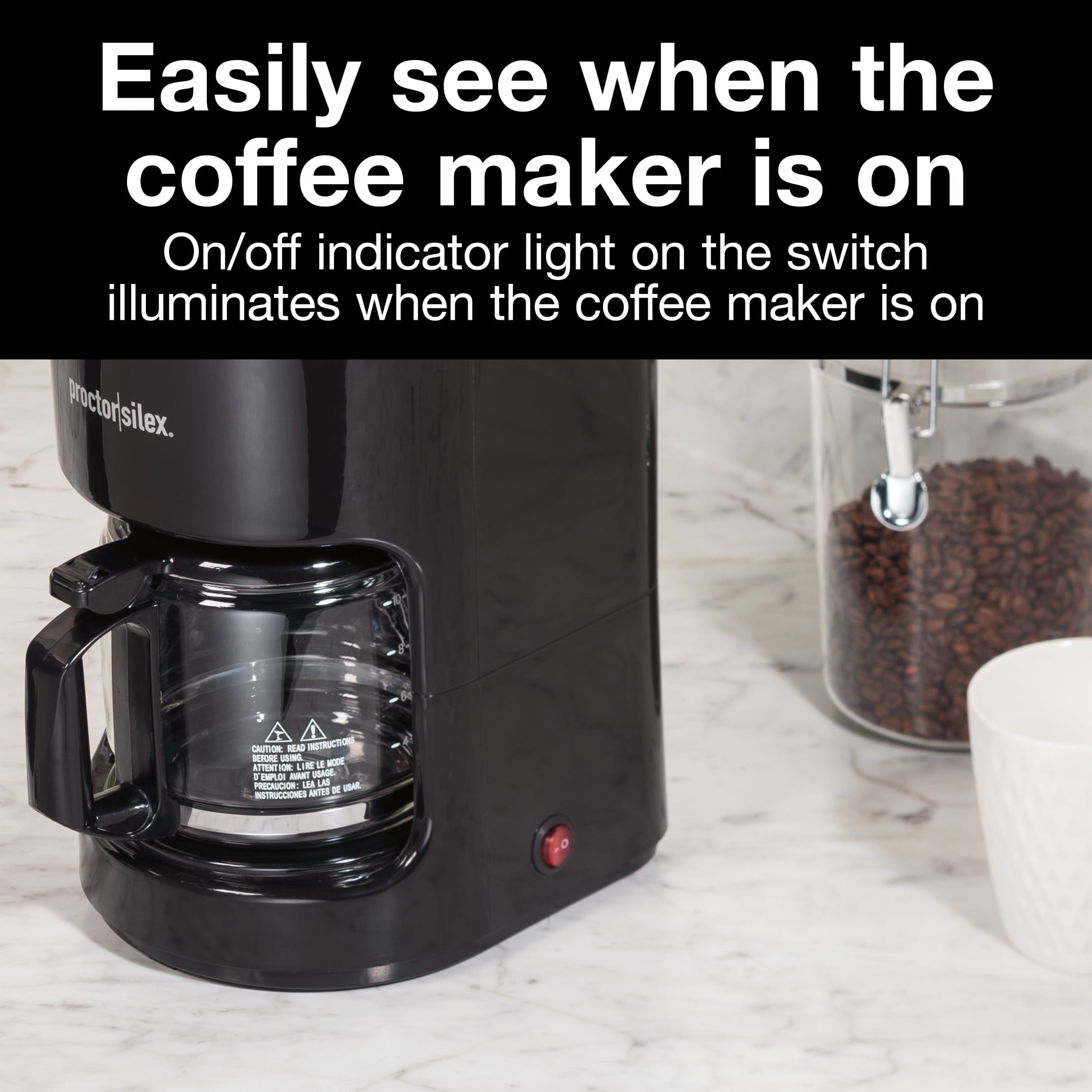 Proctor Silex 10-Cup Drip Coffee Maker Machine with Glass Coffee Pot, Black