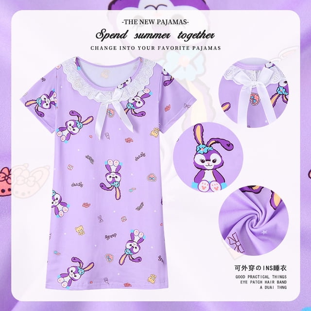 Disney Frozen Elsa Winnie Vestido de dormir Pijamas para niñas Verano de manga corta Bebé Falda de encaje Dibujos animados Ropa para el hogar Onesie Kids10 altura 105-115cm Gao Jinjia LED
