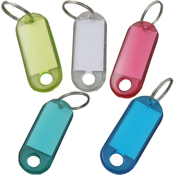 Bluemoona 50 Pcs - Clear Key Rings Plastic Key ID Label Tags Keychain Keyring Split Ring Travel Colorful for luggage