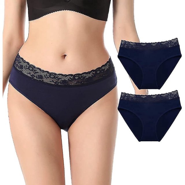 Ropa interior de algodón para mujer, 2 uds., cintura de encaje, bragas completas, bragas de pierna alta, ropa interior de algodón sin costuras para mujer