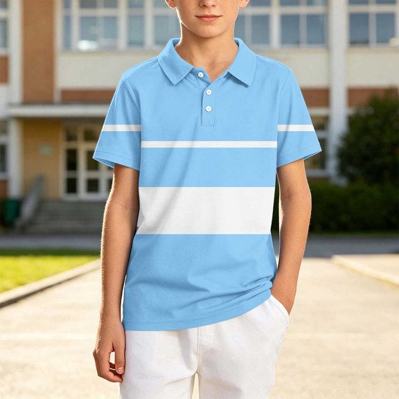 JOANKDMI Striped Shirts Boys 7-8 Collared Short Sleeve Color Block Tops Kids Casual Athletic T Shirts Summer School Uniform Tees for Golf Tennis Sport Daily Wear