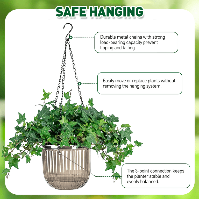 Xueyu 3-Pack Self-Watering Hanging Plant Pots, Gray photo 6