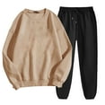 thumbnail image 2 of ClodeEU Women's 2 Piece Sportswear Set ,Round Neck Long Sleeve Sweatshirts and Cuffed Joggers Set Khaki,Womens Plus M, 2 of 5