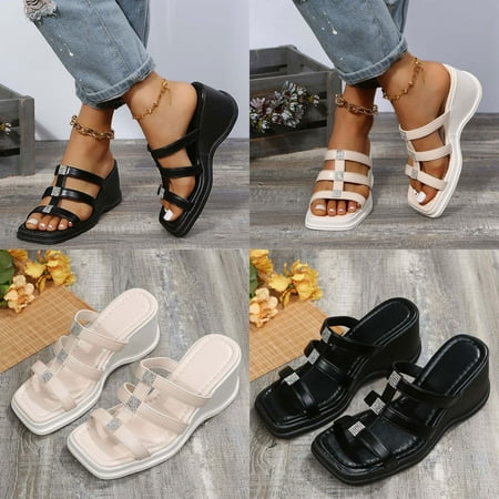 

mtvxesu Cloud Slides Women s Fashion Wedge Slippers 7CM Thick Bottom Solid Color Square-head Slippers Slide Sandals Women Barbecue or Yard Party Sale