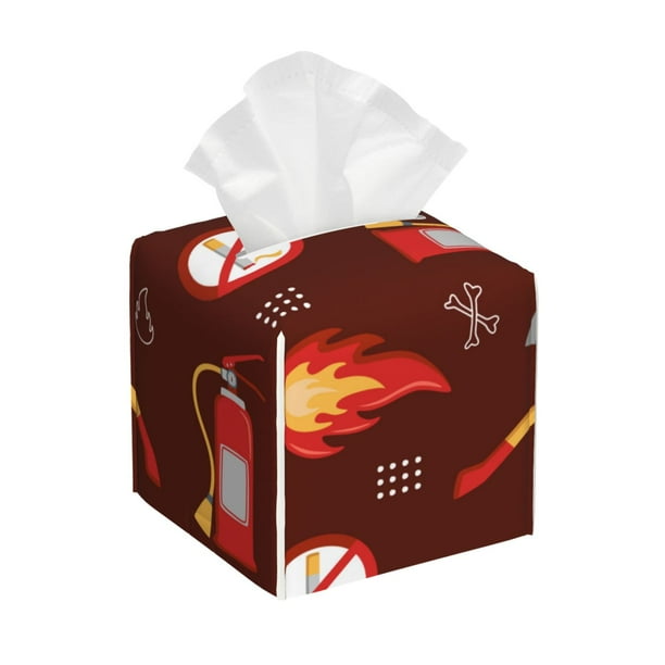 Balery Fire Extinguisher Porta Pañuelos de Cuero con Estampado – Funda Moderna Cuadrada para Caja de Pañuelos, Dispensador 5x5x5''