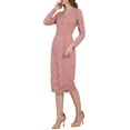 thumbnail image 4 of INSPIRE CHIC Women's Dress V Neck Floral Lace Sheer Long Sleeve Midi Cocktail Dress S Pink, 4 of 5