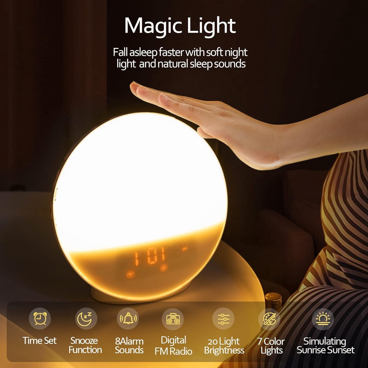 Wake Up Light Sunrise Alarm Clock for Kids & Heavy Sleepers, w/ Sunrise Simulation, Sleep Aid, Dual Alarms, Snooze, Colorful Lights