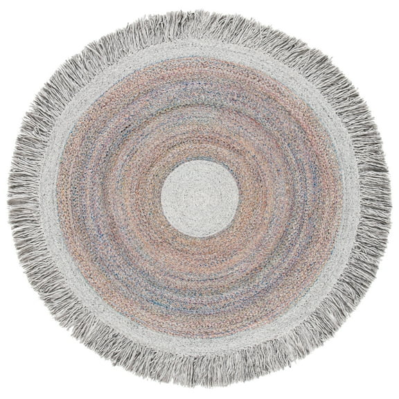 SAFAVIEH Cape Cod Georgene Geometric Polyester Area Rug, Yellow/Pink, 6' x 6' Round