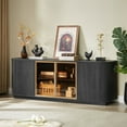 thumbnail image 2 of 64 Inch Buffet Rattan Cabinet with Storage, Farmhouse Fluted Sideboard with Adjustable Shelves and 2 Doors, LED Light, Wood Console Table Credenza for Dining Room, Living Room, Black, 2 of 8