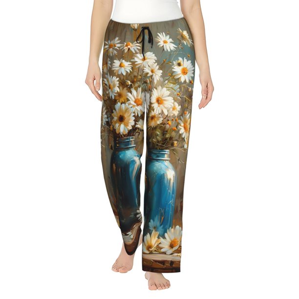 Balery Rustic Daisy Mason Jars Pantalones de pijama para mujer, pijamas ultraligeros, pantalones de estar por casa-Medium