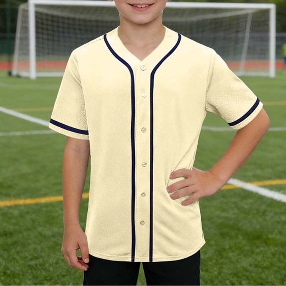 WPPGONE Boys Button Down Baseball Shirt Short Sleeve V Neck Athletic Jersey Tops Contrast Piping Solid Color Active Sports Tee Summer Team Playwear Classic Clothes
