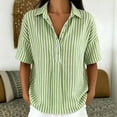thumbnail image 2 of DHFJKG Linen Polo Shirts For Women Short Sleeve Loose Fit Striped Printed Shirts Summer Beach Vacation Clothes Stylish Tops, 2 of 4