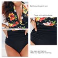 thumbnail image 3 of Traje de baño de una pieza para mujer, cuello en V profundo, sin espalda, estampado de flores, empalme, traje de baño Halter amarillo M, 3 of 4