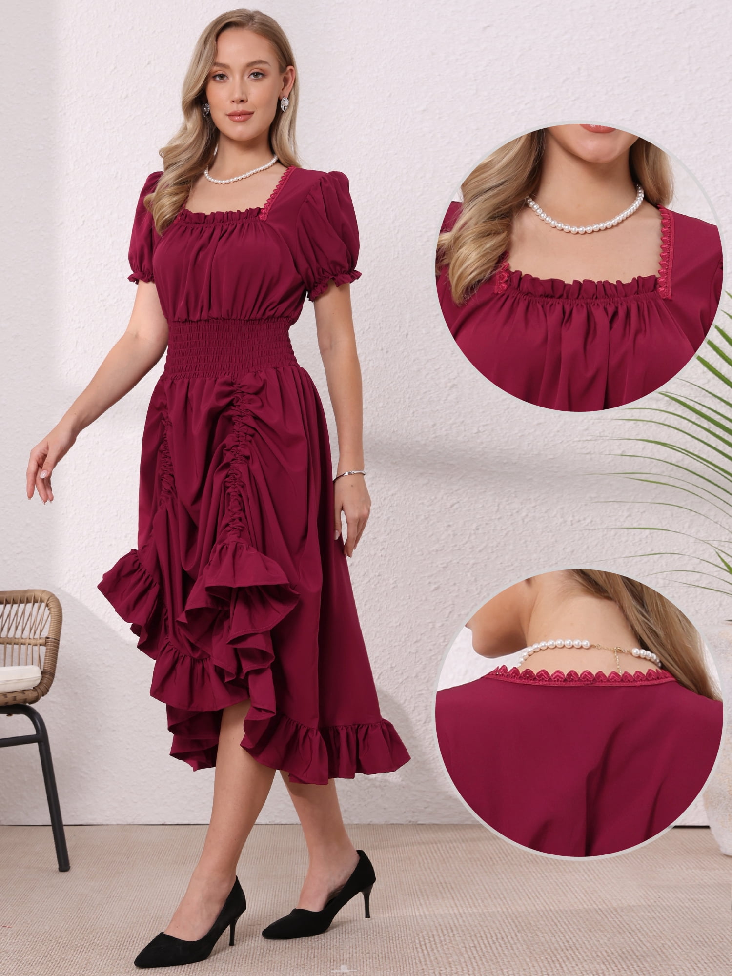 DARING DIVA Women's Gothic Pirate Costume High Low Vintage Dress XL Burgundy