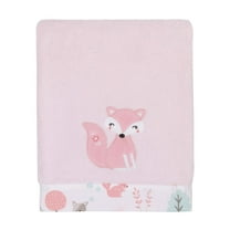 NoJo Sweet Forest Friends Super Soft Appliqued Fox Baby Blanket - 30" x 40" Pink, Aqua, Grey and White