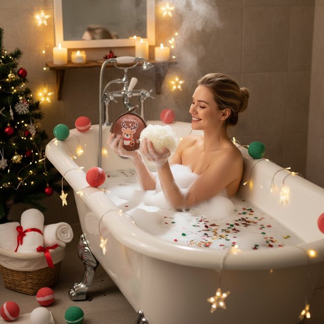 Decoraciones navideñas, adornos navideños, regalos navideños Serie navideña Esponja de baño dos en uno Flor de baño Árbol de Papá Noel Cervatillo Bendición Forma Esponja de baño Toallitas de baño de p