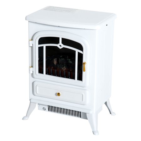 HomCom 16" 1500W Free Standing Electric Wood Stove Fireplace Heater - White