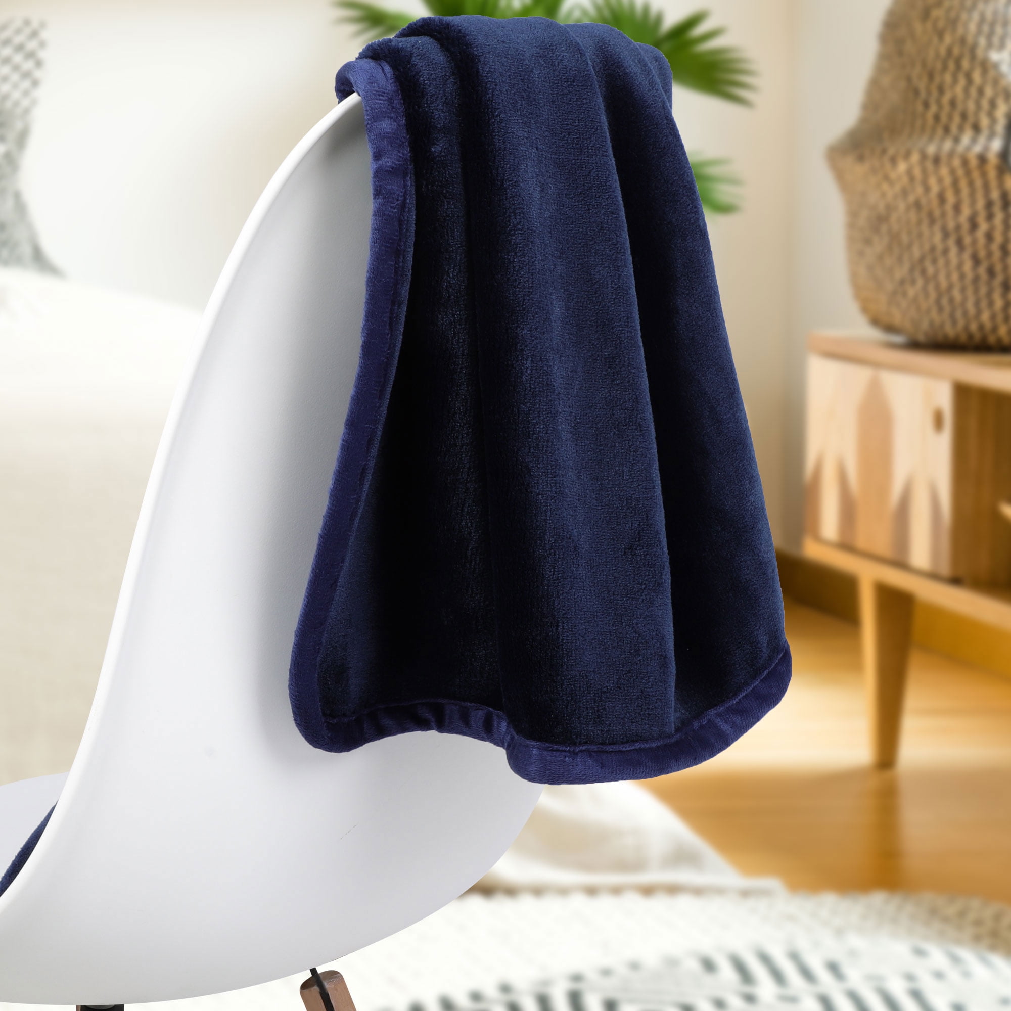 Unique Bargains Flannel Fleece Blanket Soft Luxury Hemmed Navy Blue 23"x30"