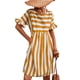 thumbnail image 1 of Vestido a rayas Moda casual Una línea Volantes Manga corta Estampado a rayas Vestido a media pierna fluido informal Amarillo M, 1 of 6