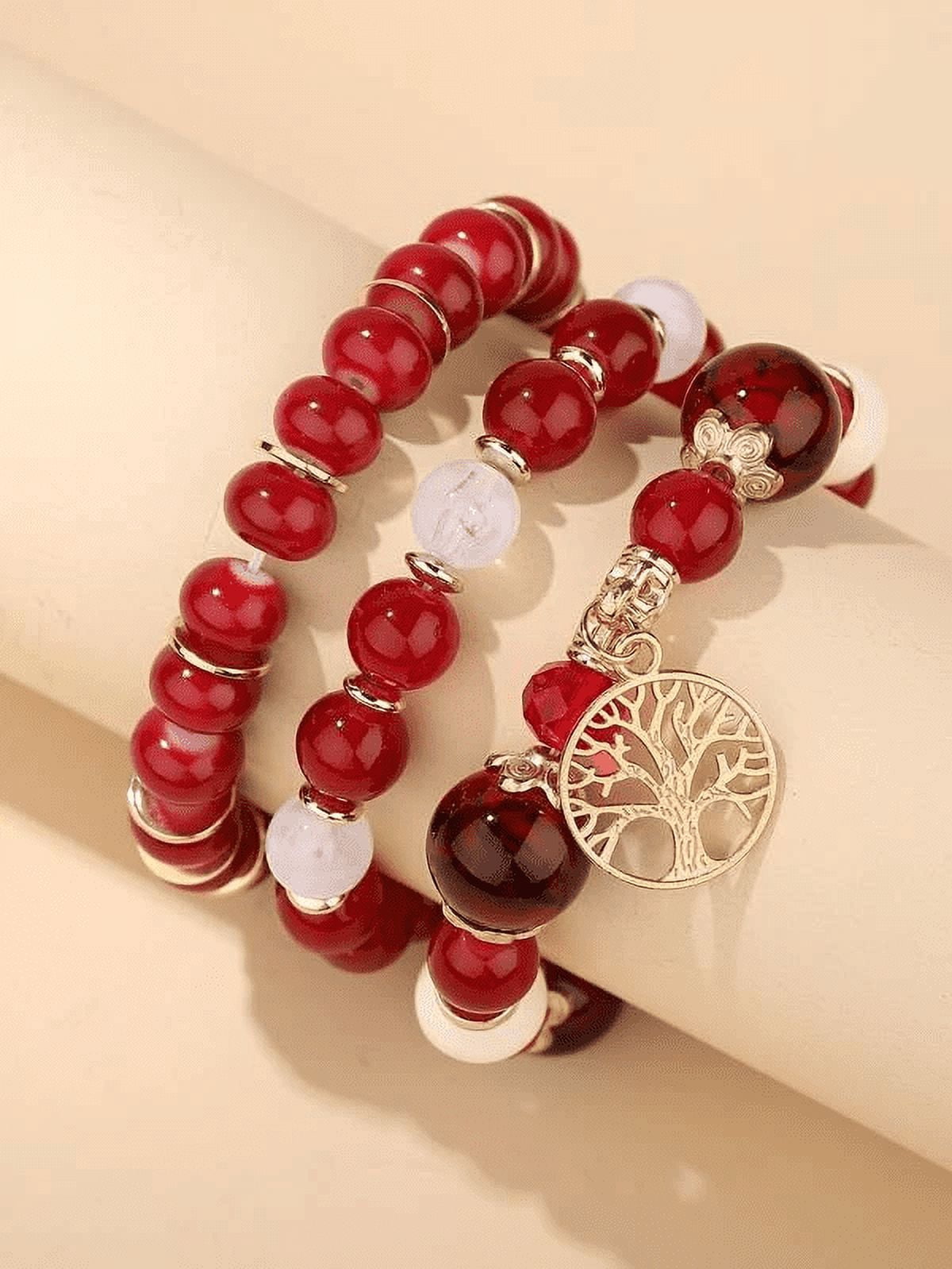 Bohemian Stackable Bead Bracelets For Women - 6 Set Stretch Bangles With Charms, Multilayered Pendant Bracelet Set, Gift