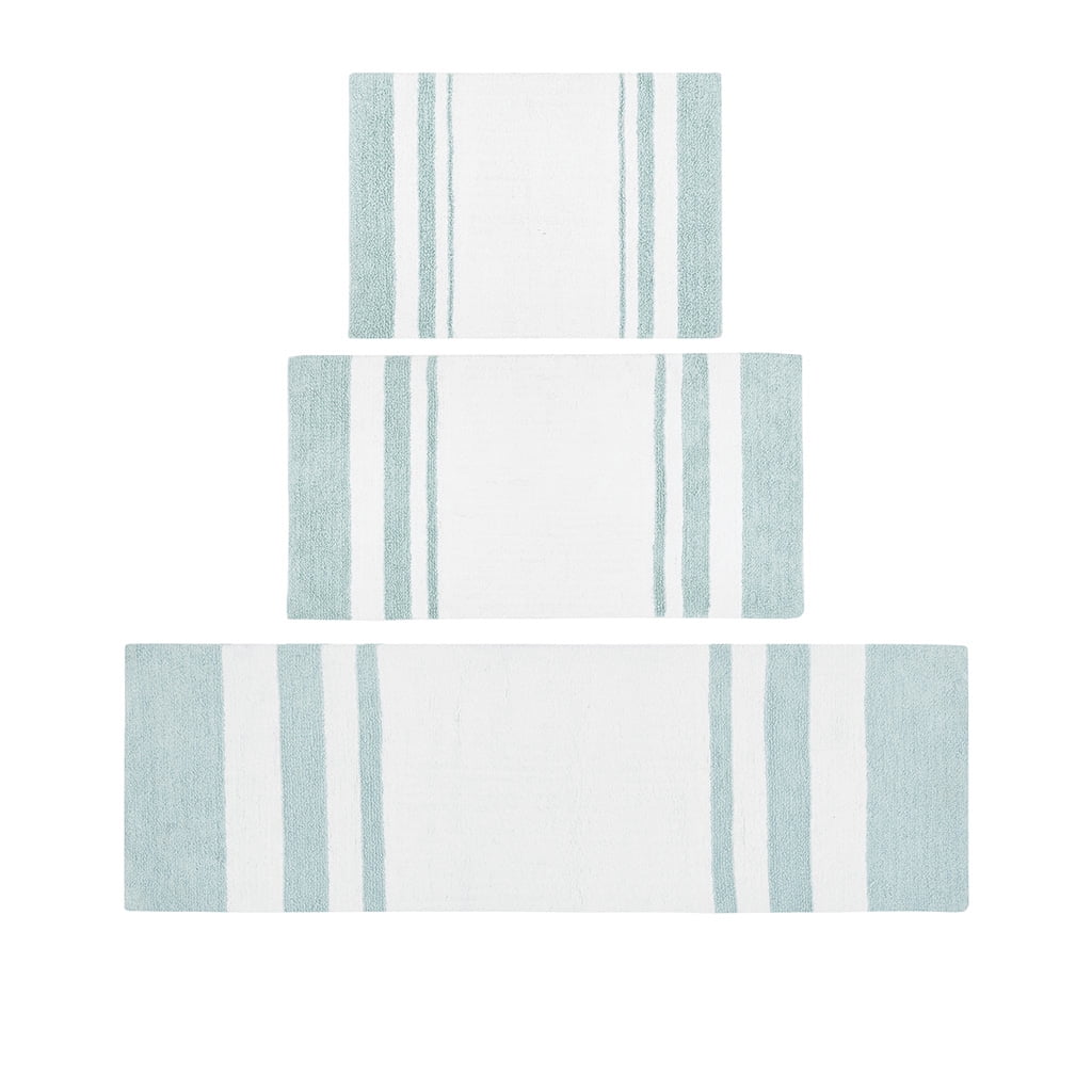 MAYEERTY Medium Pile Cotton Reversible Bathroom Rug, Non-Slip Bath Mat, Aqua, 24"W x 72"L