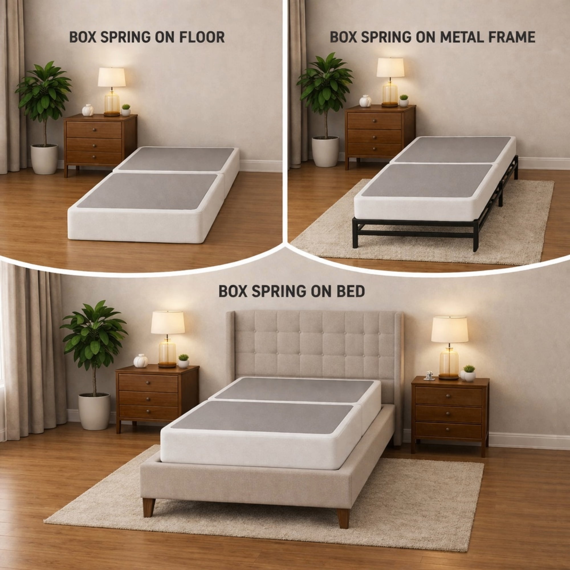 Continental Sleep, Box Spring Bed Base Twin Size, 4-Inch Wood Mattress Foundation, Quiet Noise Free, 2-Pieces Under Mattress Support BoxSpring, Fully Assembled, White