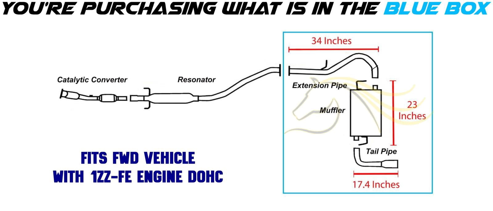 Northeastern Exhaust Extension Pipe, Muffler & Tail Pipe Fits 2003-2008 Pontiac Vibe 1.8L (Will only fit FWD with 1ZZ-FE DOHC engine) - Direct Fit | Stainless Steel System Kit