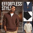 thumbnail image 6 of Olaglory Mens Quarter Zip Pullover Sweaters Casual Slim Fit Long Sleeve Knit Texture Mock Neck Sweaters, Coffee, 6 of 9