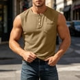 thumbnail image 3 of Eltusu Men's Tank Tops with Pockets, Sleeveless Button Basic Crew Neck Muscle Shirts Khaki Size M, 3 of 6