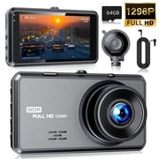Dash Cam, Dash Cam Front and Rear, 1296P Mini Car Camera, 3 inch IPS Screen, WDR Night Vision, G-Sensor, 32GB Card, Support 256GB Max, Black