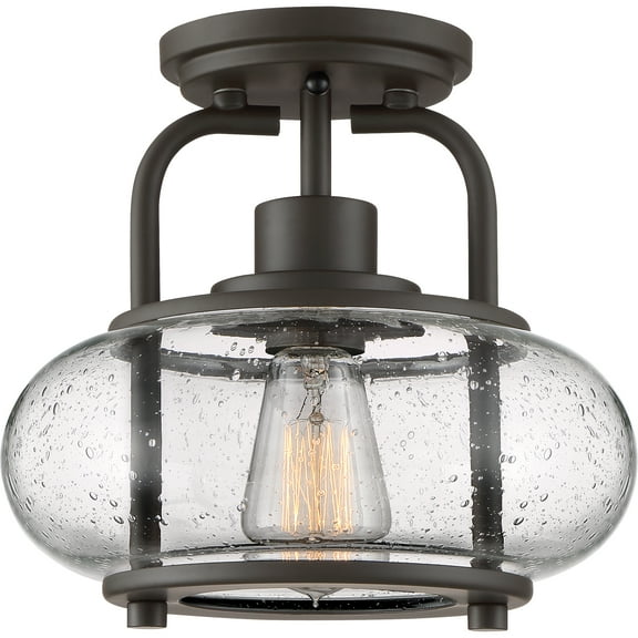 Quoizel Lighting Trilogy - One Light Semi-Flush Mount, Old Bronze Finish with Clear Seedy Glass