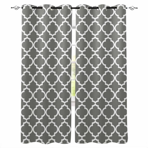 Fsddascl Gray Morocco Blackout Curtains for Bedroom/Living Room, Thermal Insulated Kitchen Curtains, Vintage Minimalist Boho Ethnic Pattern Grommet Darkening Window Treatment Drapes 52"x63"x2